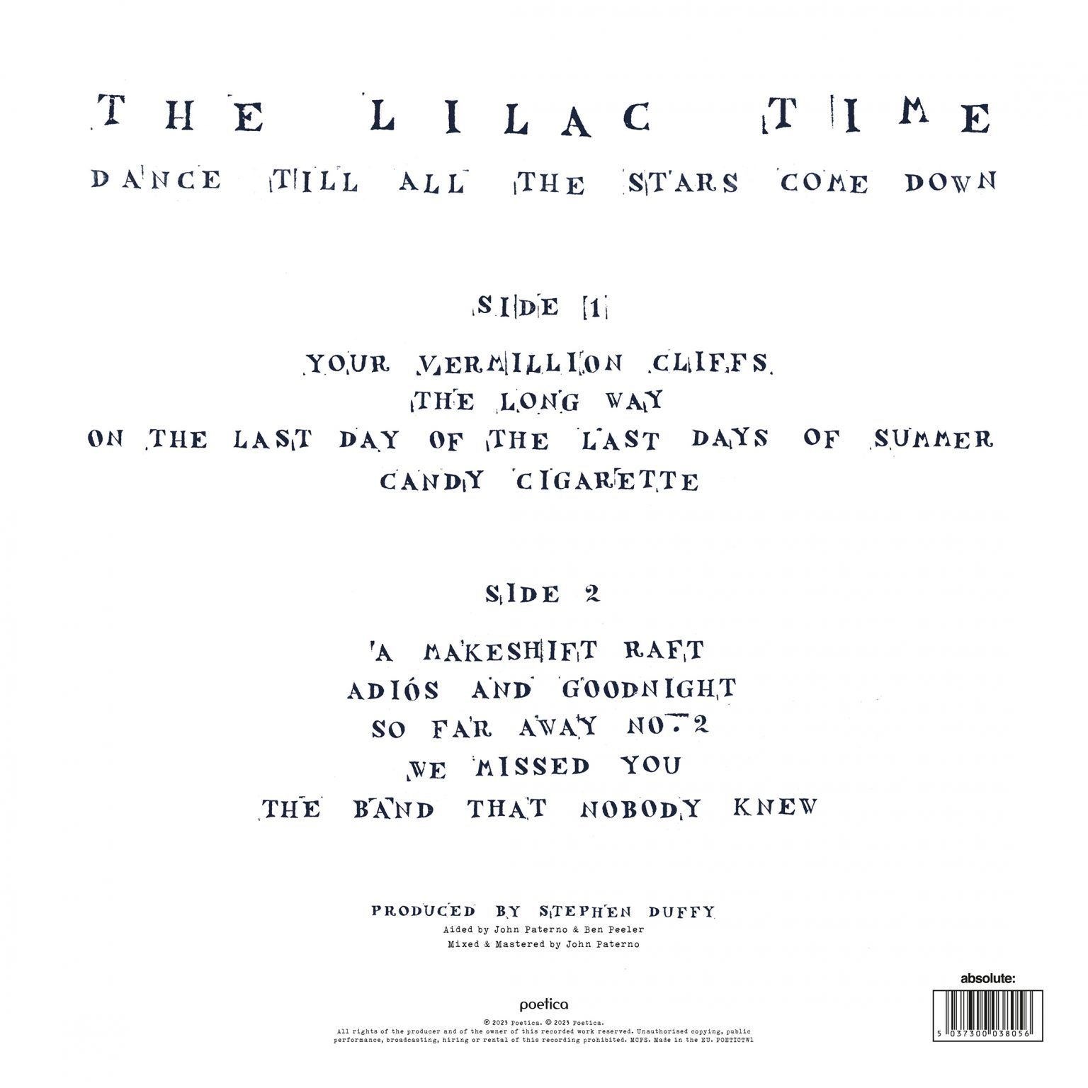 POETICTW1 The Lilac Time Dance Till LP back cover
